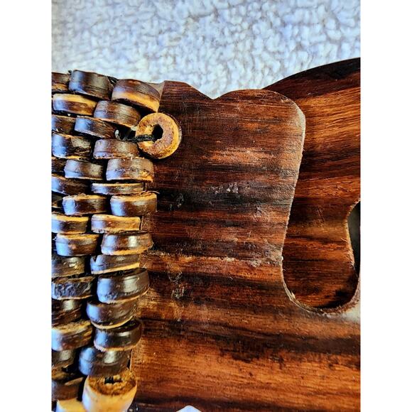 VTG 80S Stretch Wood Bead Belt Wide Statement Boho Primitive Hippie Chic Medium - Picture 5 of 6